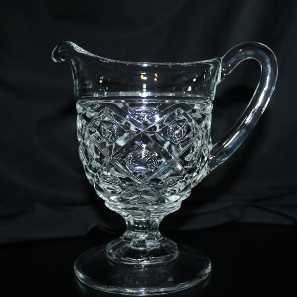 Diamond thumb print footed glass pitcher - Picture 1 of 7